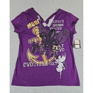 Dereon Y2K Beyonce Shirt Womens Size 2X Graphic Gold Foil Retro Purple Logo NWT
